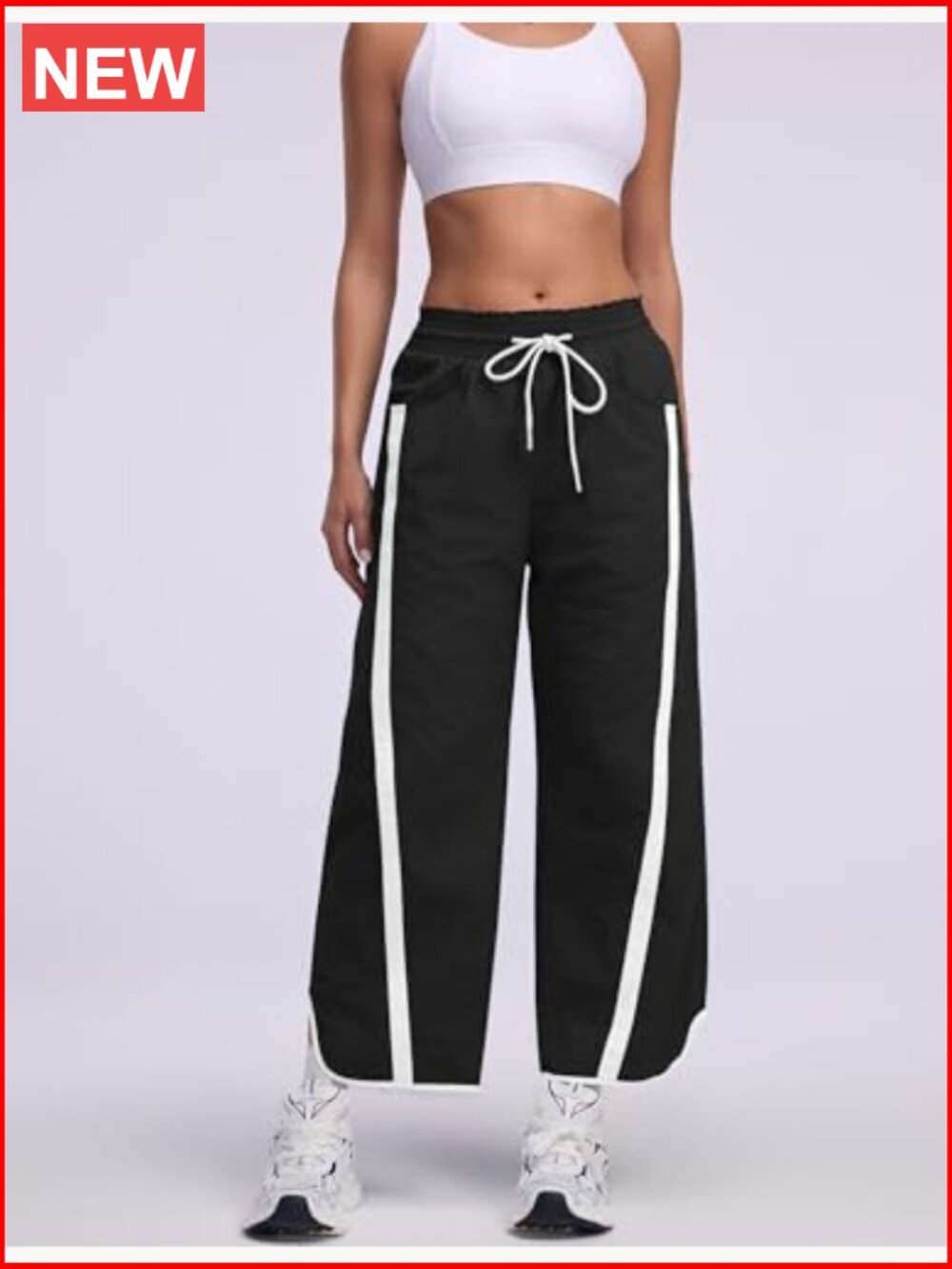 Wide Leg Track Pants with Pockets Y2K Baggy Drawstring Elastic Waist Lightweight - Picture 4 of 7